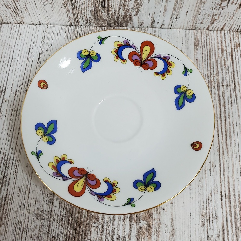 Vintage Porsgrund Norway Farmers Rose Scalloped Porcelain Cup and Saucer Set - Picture 3 of 6